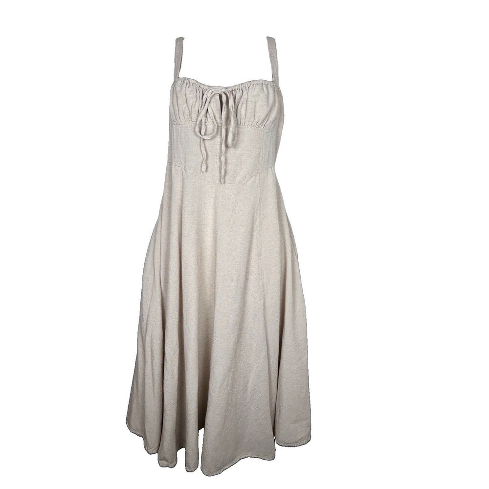 Sim & Sam milkmaid style fit & flair natural color Cottagecore linen blend Sz M